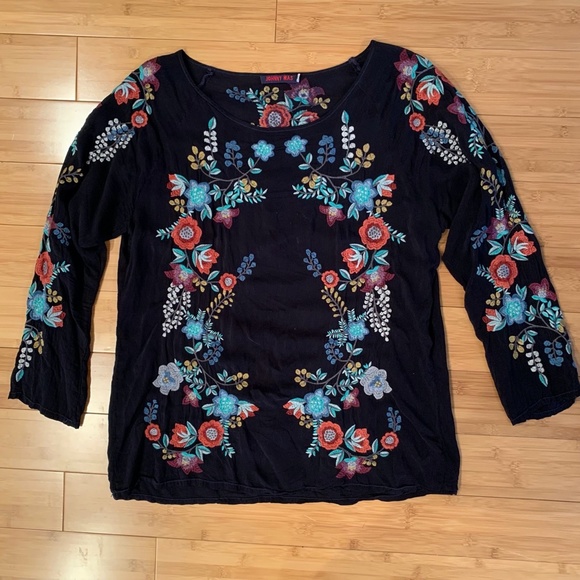JOHNNY WAS Oversized BLOUSE Embroidered Pullover Top Tunic M BOHO Floral Black - Picture 4 of 9